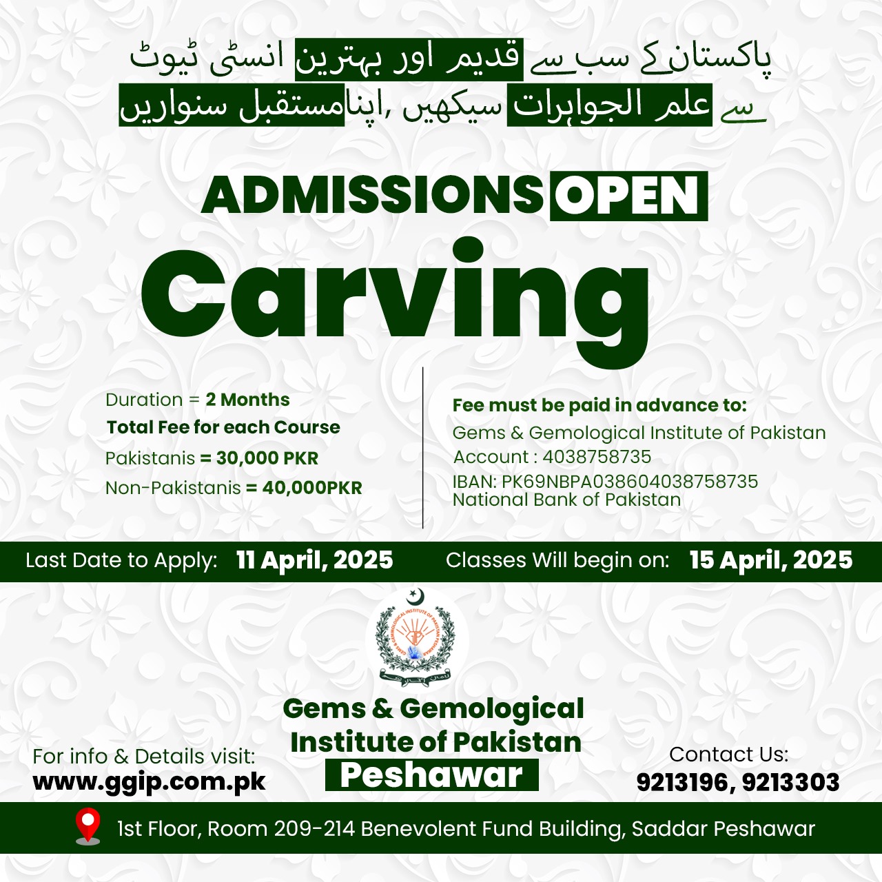 Master the Art of Gemstone Carving – Admissions Open at GGIP Peshawar!